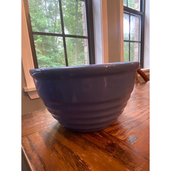 Vintage Blue Ceramic Mixing Bowl Ribbed Design 5" Tall 8.5" Diameter Kitchenware - Picture 3 of 8